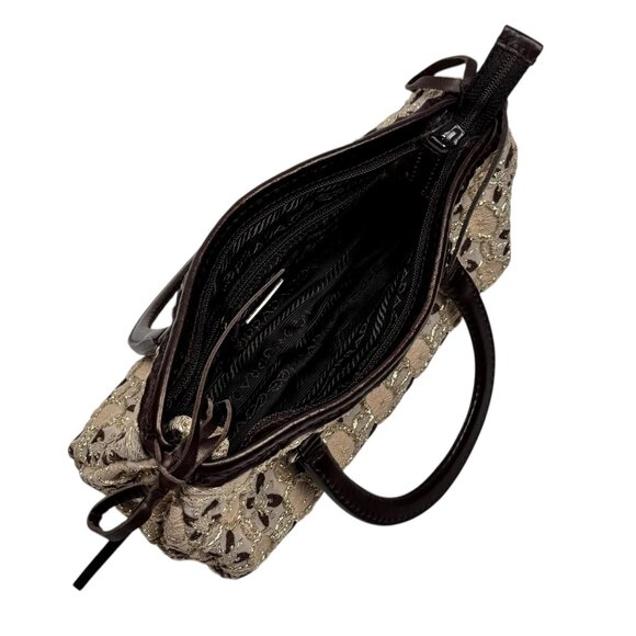 Vintage Prada Bow Cloquet Top Handle Bag Triangle Logo Metallic Evening Bag - Picture 9 of 15